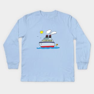 funny cruise ship sailing on the sea Kids Long Sleeve T-Shirt